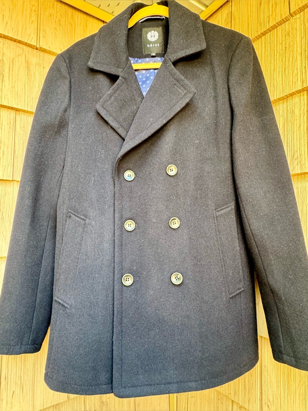 Hörst Men’s Classic Navy Double-Breasted Wool Blend Pea Coat, Size 38. NWOT